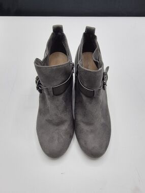 Report Gray Suede Ankle Booties with Buckle Strap